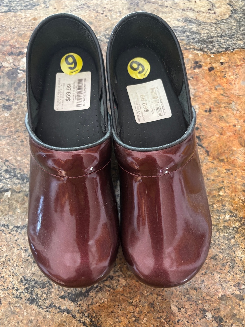 Sanita Burgundy Patent Clogs with Black Soles